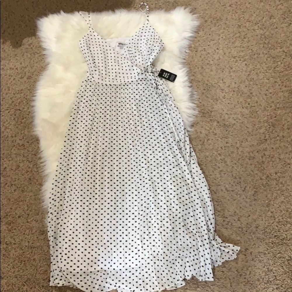 Express Polka Dot midi pleated wrap dress